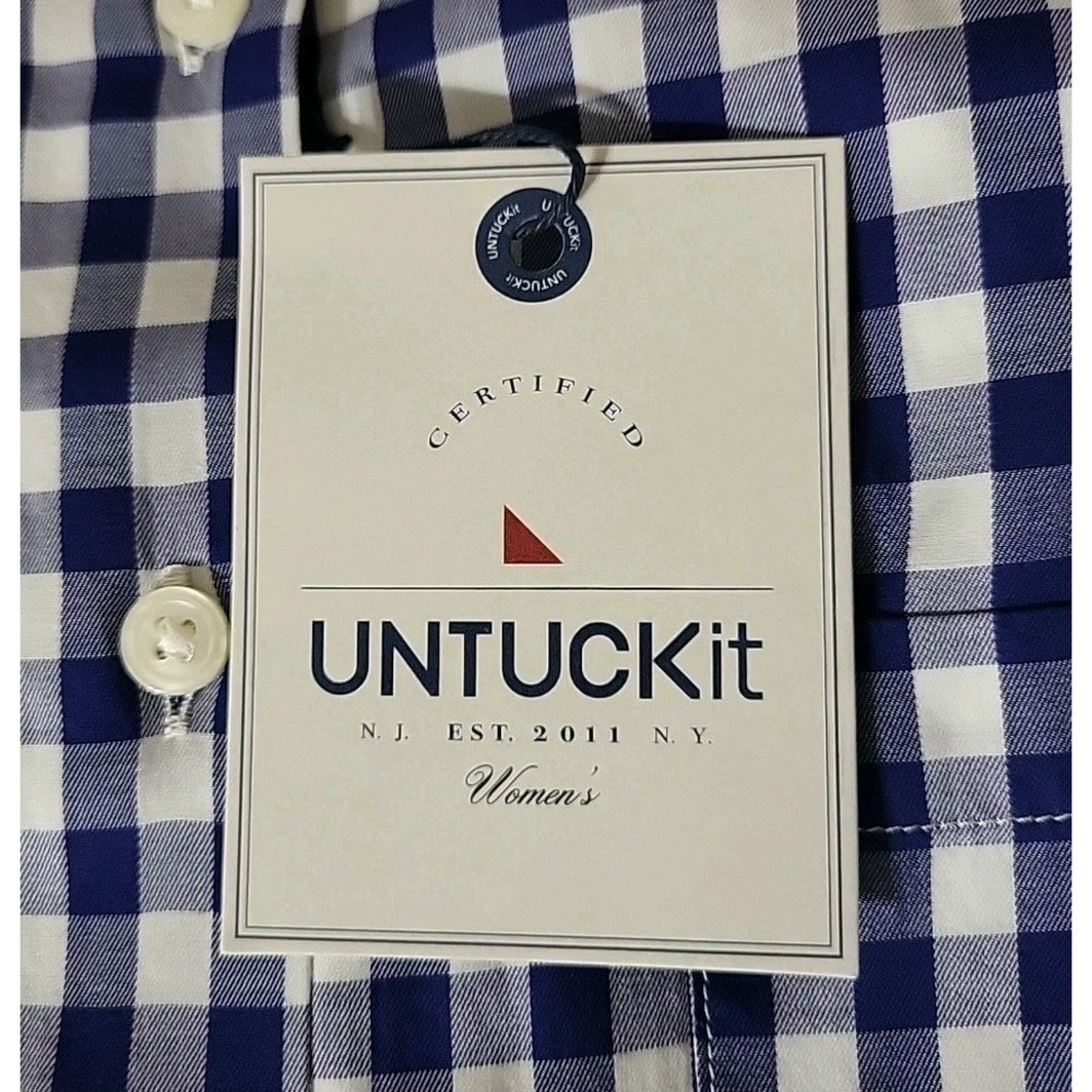 UNTUCKit 8 NWT BELLEZA Navy - Cotton Check Button-Up Shirt Lightweight - Spring - Picture 2 of 7